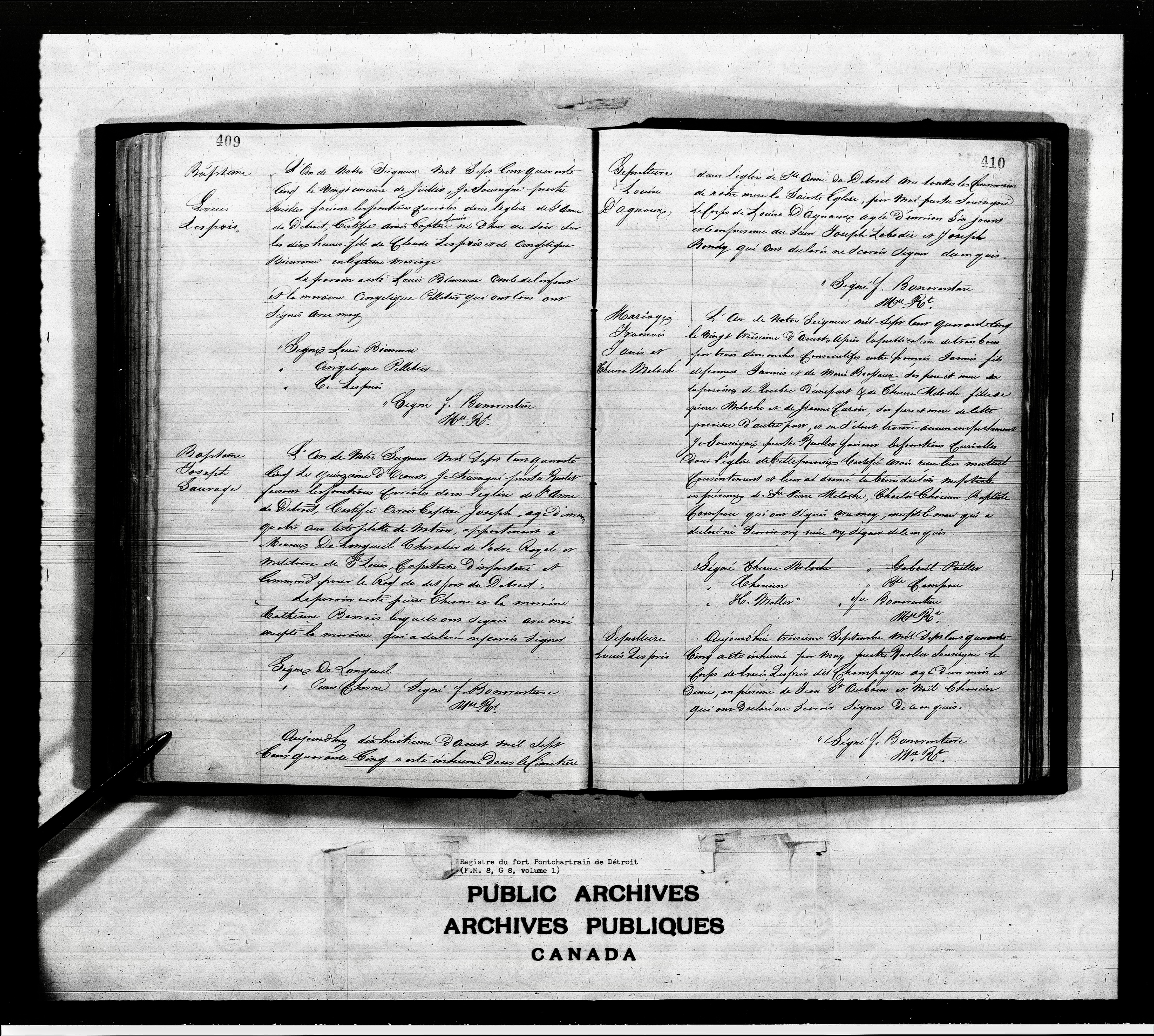Marriage record for François Janis and Thêrèse Méloche (complete image)